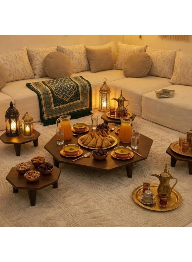 Floor table set with 4 serving pieces, brown wood, - Image 1